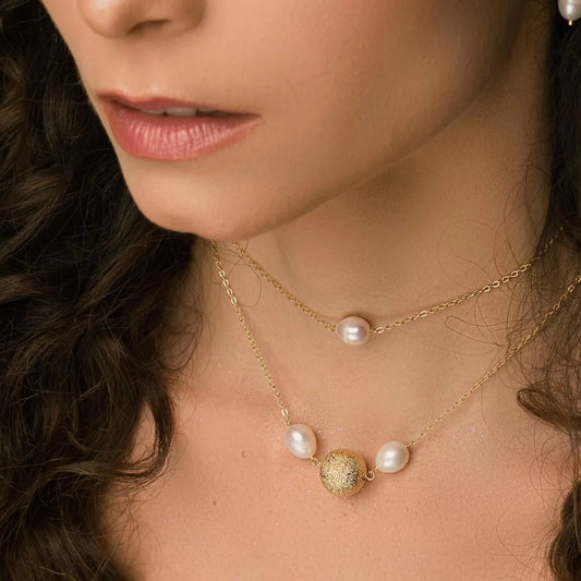 שרשרת פנינים עיגול זהב