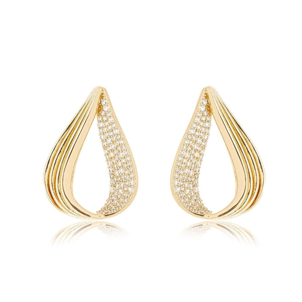 עגיל טיפה חלק משובץ