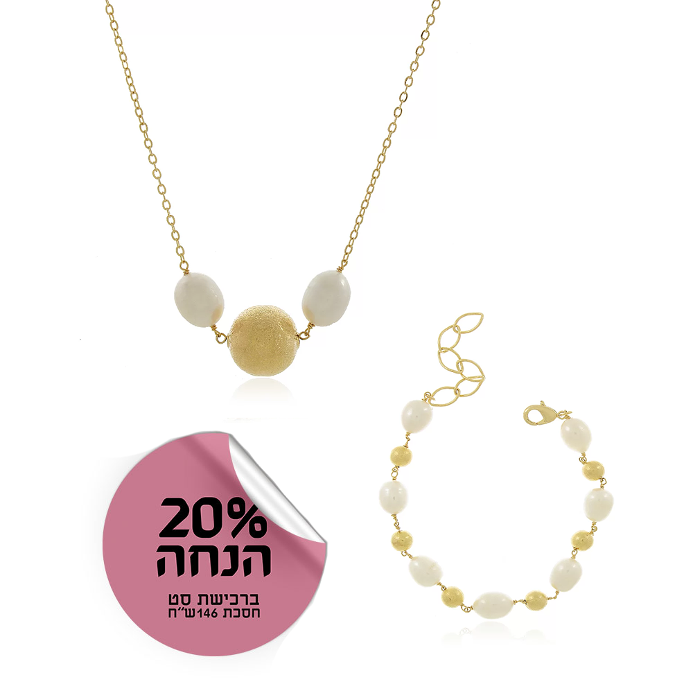 סט פנינים שילוב זהב