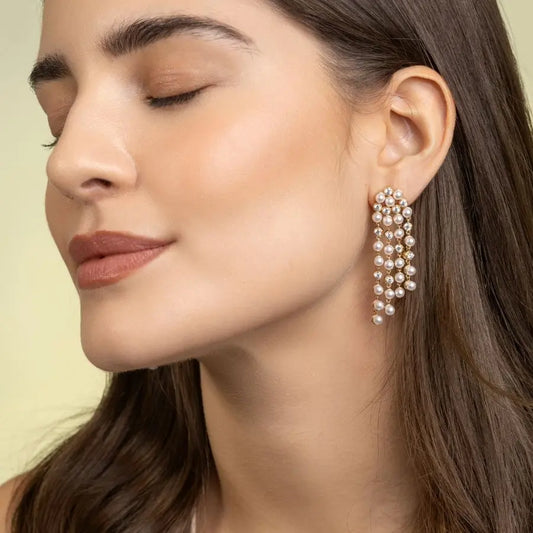 עגיל שורות פנינים קריסטלים