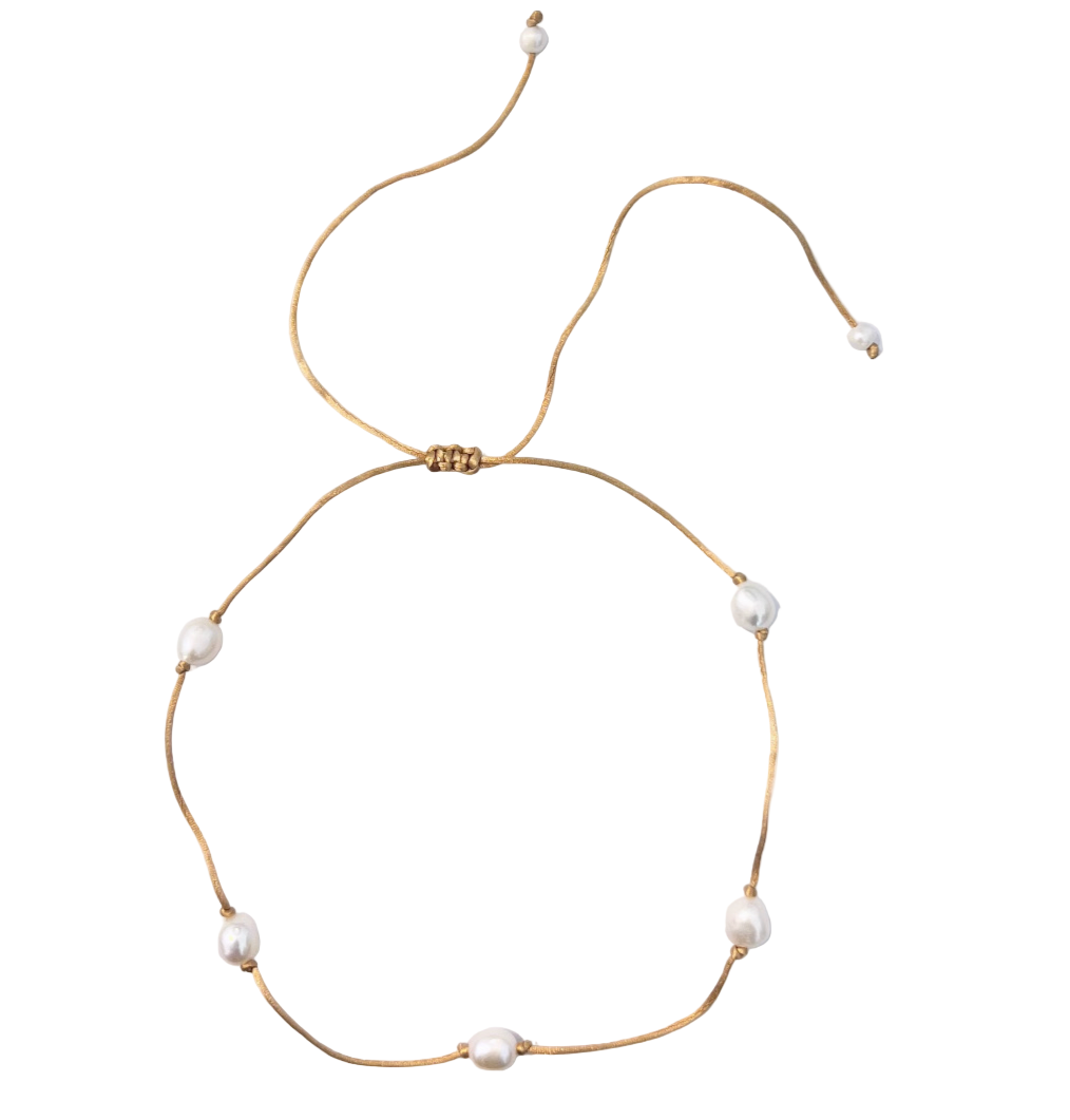 שרשרת חוט מוזהב 5 פנינים