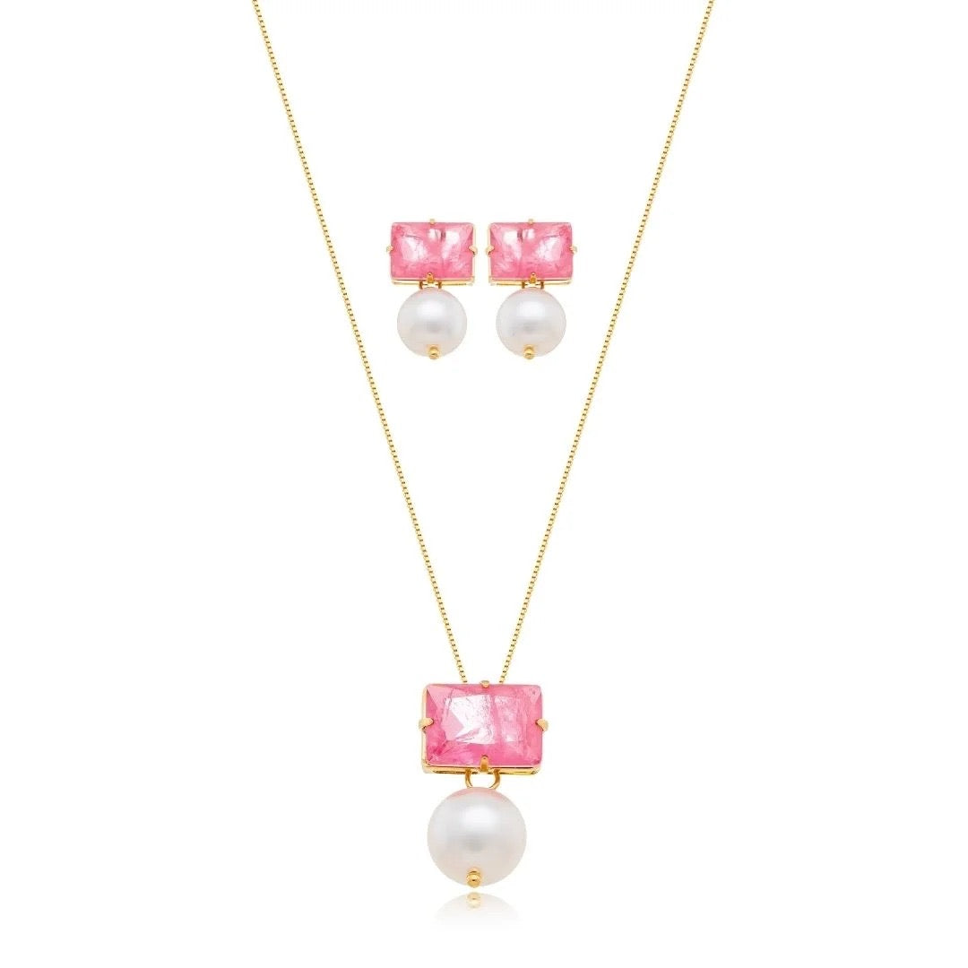 סט פנינים ורוד