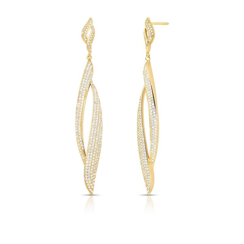 עגיל זהב משובץ ארוך