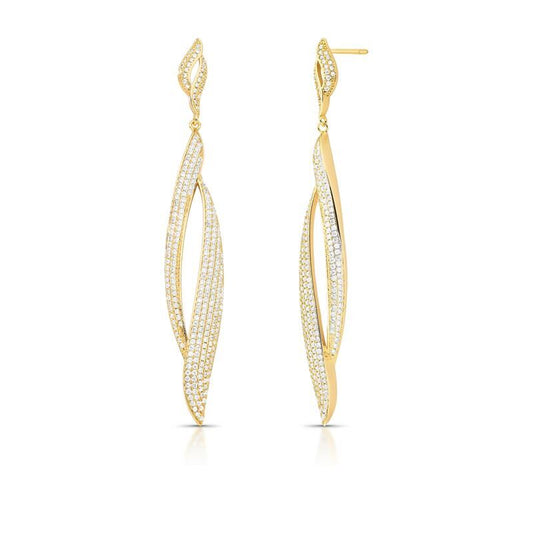 עגיל זהב משובץ ארוך